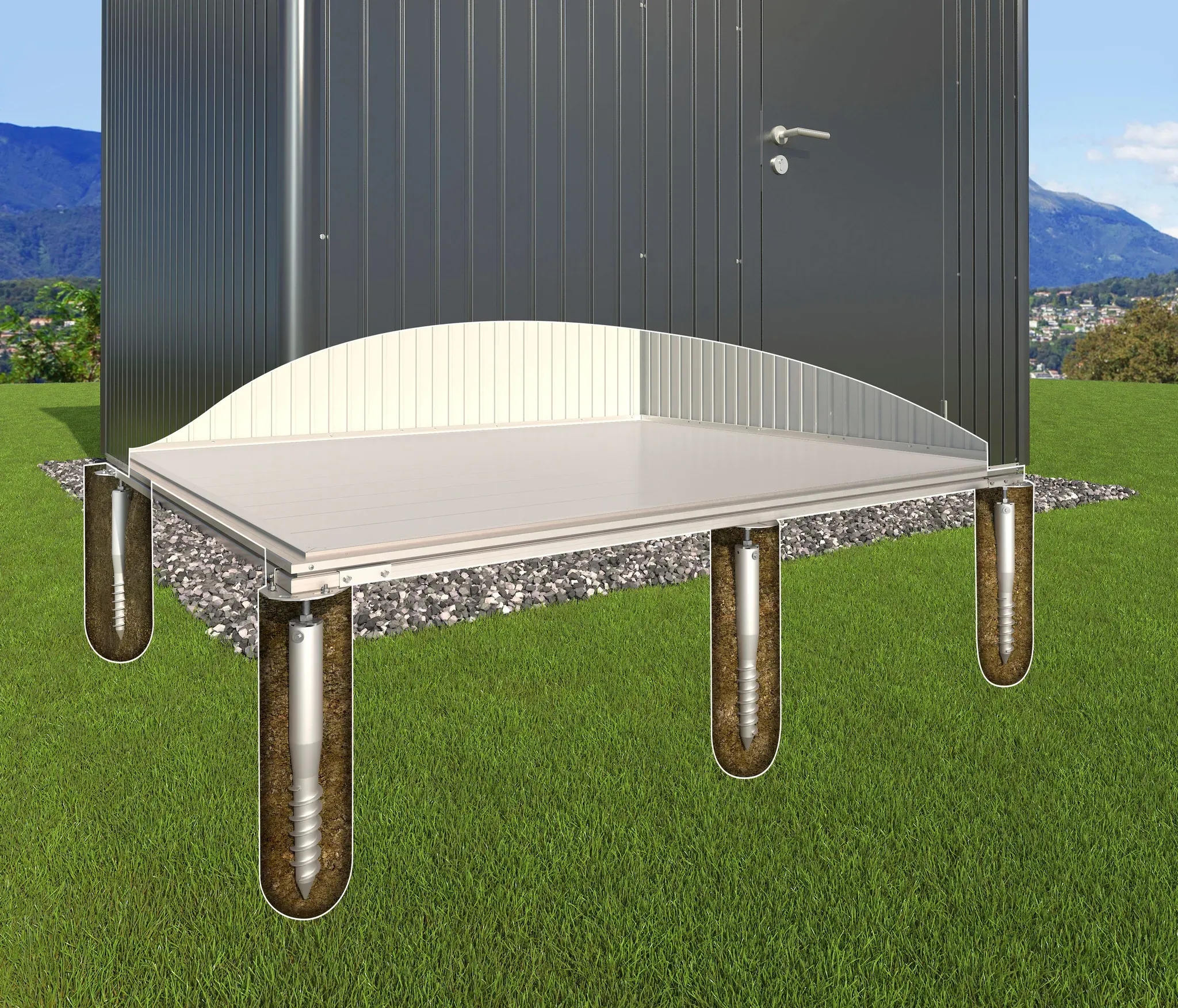 Gerätehaus-Fundamentrahmen BIOHORT, silber (silberfarben), B:252cm H:65cm T:132cm, Aluminium, Gartenhaus-Fundamente, aus Aluminium