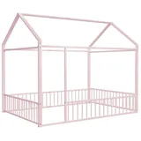 HAUSS SPLOE Hausbett Kinderbett Hausbett Bettgestell Doppelbett Bodenbett Metallbett (90*200/140*200), modernes Design rosa