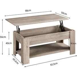Yaheetech Couchtisch Höhenverstellbar Weiß MDF 100 x 60 cm