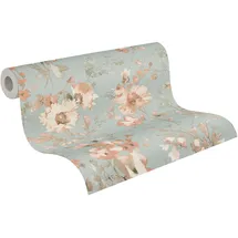 A.S. Création Vliestapete mit Blüten-Design 10 m x 0,32 m Blau/Grau/Rosa 790616