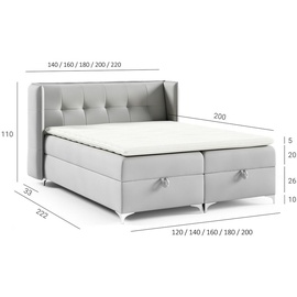 Fun Möbel Boxspringbett Bett Schlafzimmerbett 140x200cm GENET Stoff Matt Velvet Creme