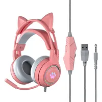Tadow Kabelgebundenes Gaming-Headset,Gradient Glow Headset,Cat Ear Headset Gaming-Headset (Abnehmbare Katzenohren,Kopfhörer mit beleuchteter Katzenpfote) rosa