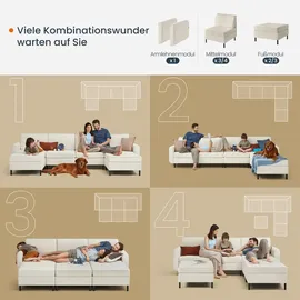VASAGLE Modulares Sofa, U-förmiger Couch, 7-Sitzer, Schlafsofa mit Fußmodulen, tiefe Sitze - Weiß