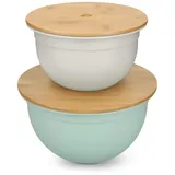 Navaris Schüssel Rührschüssel Salatschüssel mit Bambus Deckel - 2er Set Servierschüssel mit Deckel - Schüsselset Behälter verschied. Größen