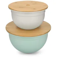 Navaris Schüssel Rührschüssel Salatschüssel mit Bambus Deckel - 2er Set Servierschüssel mit Deckel - Schüsselset Behälter verschied. Größen