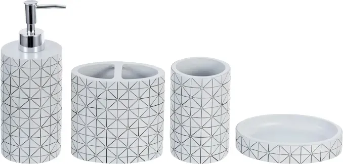 MyGift Modernes Badezimmer-Zubehörset mit geometrischem Design, inklusive Flüssigseifen- oder Lotion-Spender, Zahnbürstenhalter, Becher und Seifenschale