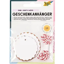 folia Geschenkanhänger weiß, natur Set Rund 12 St.