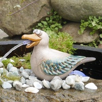 Keramik Möwen-Wasserspeier mit 1,8m Kabel & 2,5W Pumpe - Handbemalte Teichdeko - für Gartenteiche, Terrassen & Balkone - Maritime Deko