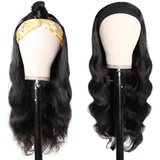 Dan&Dre Curly Wave Stirnband Perücke, Frauen Modische verstellbare Stirnband Schal Perücke Hochtemperatur Faser Perücke mit Damen Stirnbänder Afro Long Black Perücke