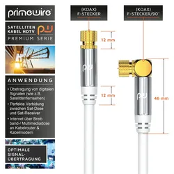 Primewire SAT-Kabel, Koax, F-Stecker, HDTV SAT Koax Kabel 90° gewinkelt, 4fach Schirmung, 135dB, 75Ohm - 2m