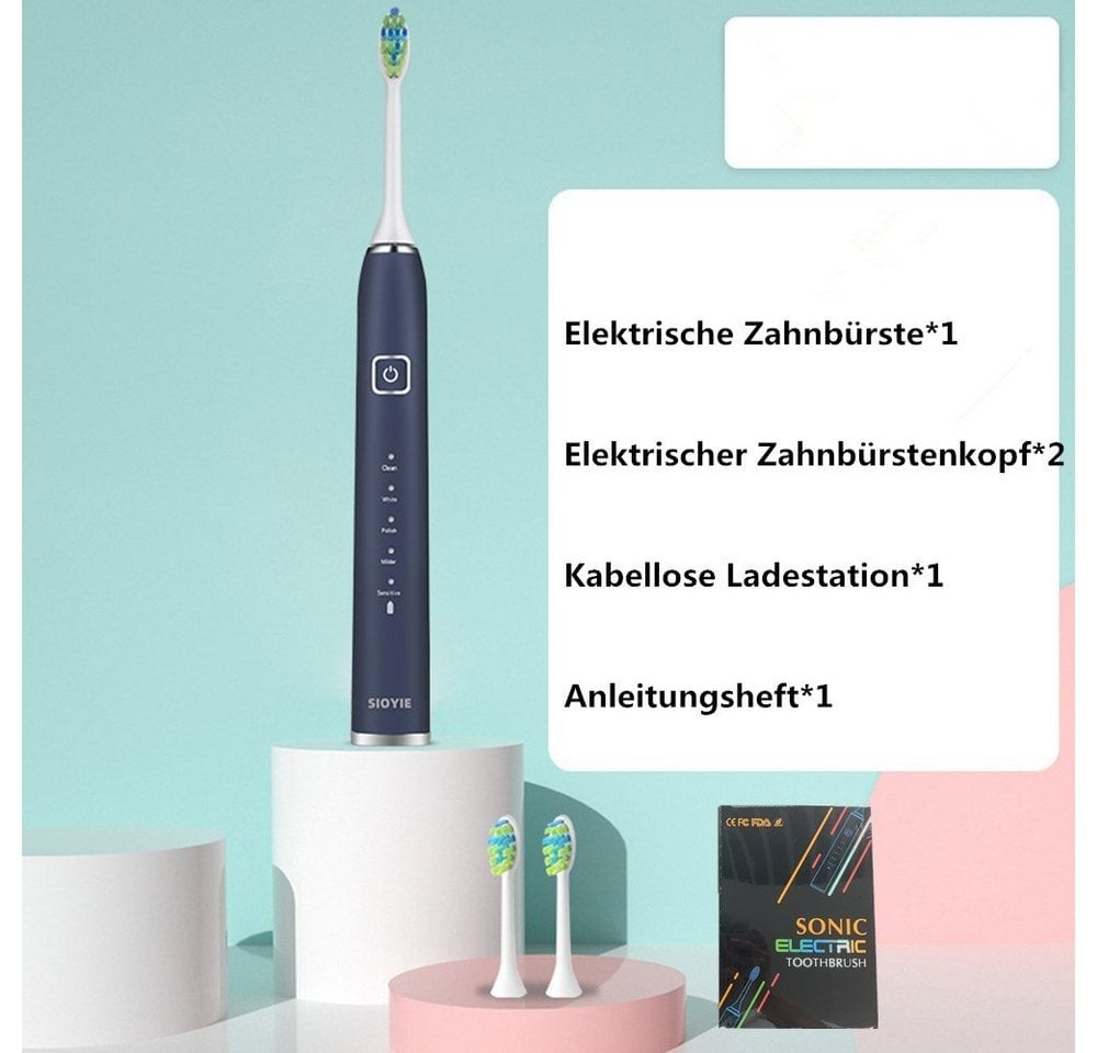 Preisvergleich Produktbild XDeer Zahnbürste Elektrische Zahnbürste Schallzahnbürste - Reise Zahnbürsten, Elektrisch,Schall Electric Toothbrush Mit 2 köpfe, 5 modi,Timer blau