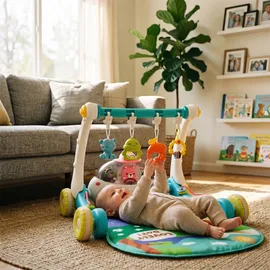 Relaxdays Spielbogen, mit Rollen, Musik & Licht, HBT: 41 x 58 x 75 cm, Baby Gym, Krabbeldecke Dschungel, blau