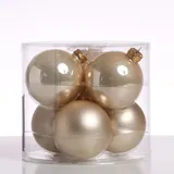 MARELIDA Christbaumkugeln Weihnachtskugeln Glas 8cm glänzend matt creme 6 Stück