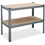 Relaxdays Werkbank, 150kg, HxBxT: 90x120x60 cm, 2 verstellbare Ebenen, Werktisch, Stahl & MDF, Werkstattregal, anthrazit