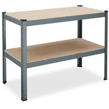 Relaxdays Werkbank, 150kg, HxBxT: 90x120x60 cm, 2 verstellbare Ebenen, Werktisch, Stahl & MDF, Werkstattregal, anthrazit