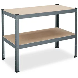 Relaxdays Werkbank, 150kg, HxBxT: 90x120x60 cm, 2 verstellbare Ebenen, Werktisch, Stahl & MDF, Werkstattregal, anthrazit