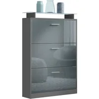 Vladon Schuhschrank, Grau, Holzwerkstoff, 89x128x23 cm, Garderobe, Schuhaufbewahrung, Schuhkipper