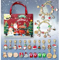 Lucadeau Adventskalender mit Schmuck, Perlen und Armbändern, Geschenk für Mädchen, Schmuck Adventskalender mit 24 Überraschungen grün|rot