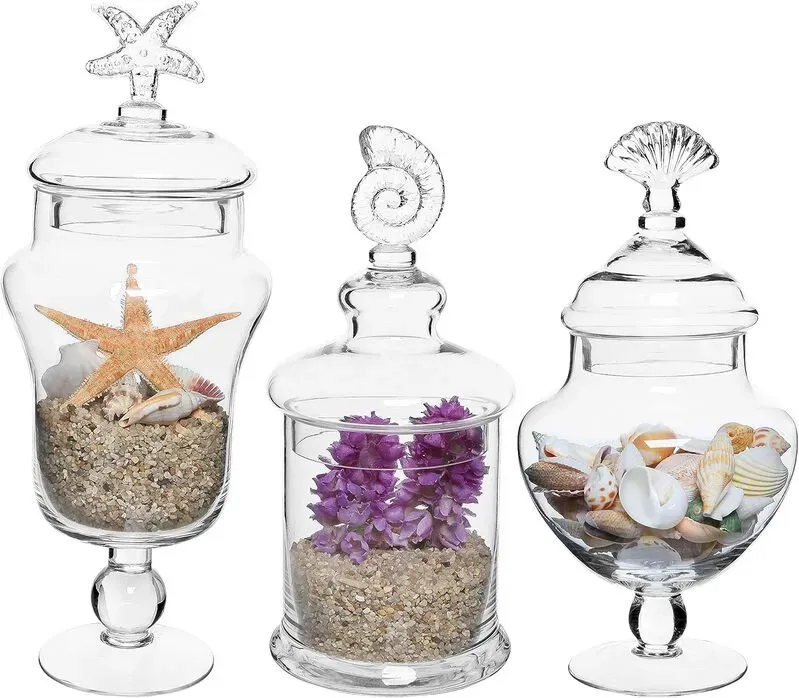 MyGift 3-teiliges Glasbehälter-Set mit Muschelgriff - Dekoratives Mittelstück für den Esstisch