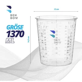 Benbow Profi-Messbecher mit Deckel 25x 1370ml mit vielfältiger Skalierung - Becher mit Skala, Lackmischbecher, Meßbecher, Lackbecher
