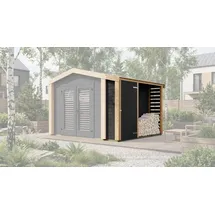 Weka Kaminholzregal WEKA "optionale Erweiterung für Gartenhaus Killarney", anthrazit, eiche hell, B:299cm H:211cm T:50cm, Holz, Kaminholzlager, Kaminholzregal, verschiedene Farben und Größen