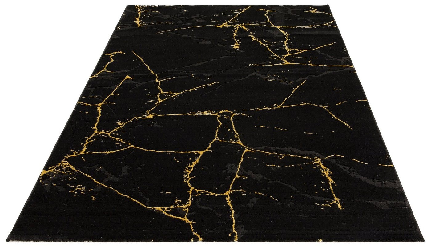 Teppich Juliet, Leonique, rechteckig, Höhe: 12 mm, modernes Marmor-Design, Kurzflor, pflegeleicht, weich schwarz 80 cm x 150 cm x 12 mm