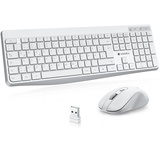 KOORUI Tastatur und Maus Kabellos, Leise Maus Tastatur Set Deutsches Layout QWERTZ mit 12 Funktionstasten 2.4 GHz Tastatur Maus Set für Windows, MacOS, Linux-Weiß (Batterie Nicht Enthalten)