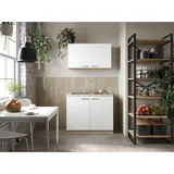 Respekta Merle Miniküche mit integrierter Mikrowelle und Edelstahlspüle, 100 cm, weiß