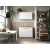Respekta Merle Miniküche mit integrierter Mikrowelle und Edelstahlspüle, 100 cm, weiß