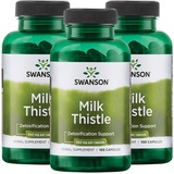 3x Swanson Milk Thistle | 100 Kapseln je Behälter (insg. 300 Stück) | 500mg hochdosiert | Silymarin Mariendistel Extrakt Kräutersupplement | Nahrungsergänzungsmittel (3er Pack)