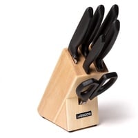 Arcos Serie Niza - Küchenmesser-Set 6 Stück (5 Messer + 1 schere) - Klinge Nitrum Edelstahl - HandGriff Polypropylen - Holzblock