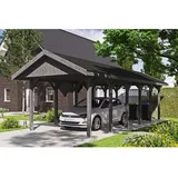 SKANHOLZ Satteldach-Carport Wallgau Schiefergrau 380 x 900 cm schwarze Schindeln