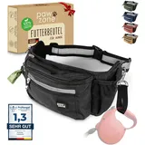 PAWZONE Futterbeutel Hunde - Leckerlibeutel für Hunde - Bauchtasche für Hunde Zubehör - Leckerlitasche für Hunde - Inkl. Reflektorband & Zusatzgurt für Flexileine (Schwarz)