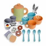 alldoro 60420 Kaffeeservice für Kinderküche, 17-teiliges Service mit Kanne, Tasse, Becher, Löffel & Gebäck, nachhaltiges Küchenspielzeug, ab 3 Jahren