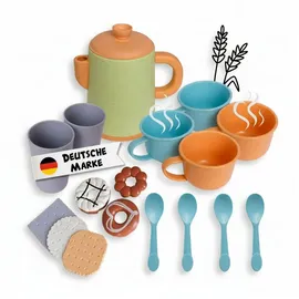 alldoro 60420 Kaffeeservice für Kinderküche, 17-teiliges Service mit Kanne, Tasse, Becher, Löffel & Gebäck, nachhaltiges Küchenspielzeug, ab 3 Jahren
