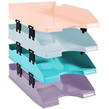 Exacompta 113296SETD 4er Pack Premium Briefablage Combo Midi Aquarel DIN A4 inkusive Distanzstücke. Ideale Briefkörbe für Ihre Organisation. Robuste und stapelbare Ablagekörbe farbig sortiert matt