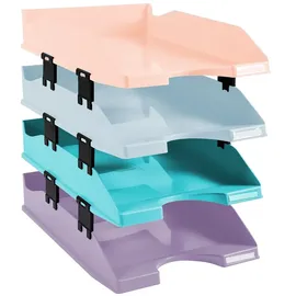 Exacompta 113296SETD 4er Pack Premium Briefablage Combo Midi Aquarel DIN A4 inkusive Distanzstücke. Ideale Briefkörbe für Ihre Organisation. Robuste und stapelbare Ablagekörbe farbig sortiert matt