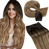 LaaVoo Haartressen Braun Echthaar Zum Einnähen Balayage Echthaar Extensions Tressen Dunkelbraun Ombre Mittlebraun Aschblond Extensions Echthaar Tressen zum Einnähen Remy Glatt 100g #2/6/18 50cm