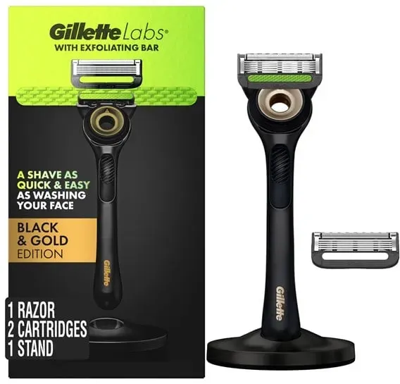 Exfoliating Bar Razor Black and Gold Edition (2 Count + Handle + Stand)