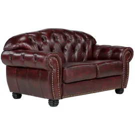 Woodkings Woodkings® Chesterfield Hereford 2-Sitzer Echtleder rot Couch Bürosofa Polstermöbel 2er antik Unikat Herrenzimmer englisches Ledersofa Stilsofa Clubsofa
