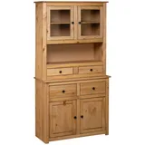 NITCA Küchenschrank Natur Hochschrank Küchenschrank Vitrinenschrank Standvitrine Buffetschrank Küchenbuffet für Wohnzimmer, Küche, Esszimmer, 93x40,5x180 cm, Massivholz