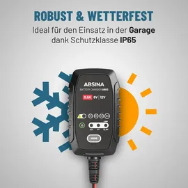 Absina Ladegerät für Motorradbatterie - Erhaltungsladegerät vollautomatisch für 6V & 12V Blei Batterie bis 26Ah / 12,8V Lithium