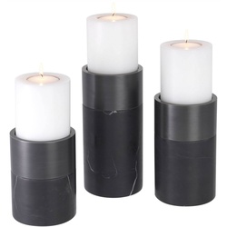 Casa Padrino Luxus Kerzenhalter Set Schwarz / Bronzefarben - 3 runde Marmor Kerzenhalter - Luxus Qualität - Deko Accessoires