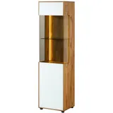 MASSIVMOEBEL24.DE Vitrine Wildeiche 45 x 38 x 168 cm Weiß