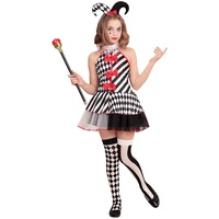 NET TOYS Harlekin Clown Kostüm für Mädchen - 158, 11-13 Jahre - Hübsche Kinder-Verkleidung Pierrot Kleid mit Hut - EIN Highlight für Kostümfest & Kinder-Karneval