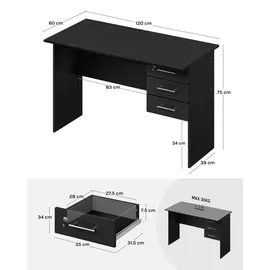 Woltu Schreibtisch 3 Schubladen Schwarz
