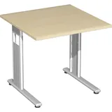 Geramöbel Flex Schreibtisch ahorn quadratisch, C-Fuß-Gestell silber 80,0 x 80,0 cm
