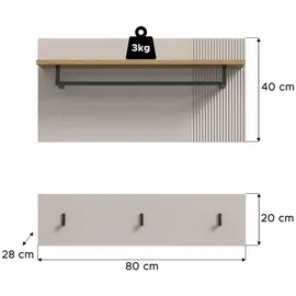 Möbel Boss Garderobenpaneel Slide 80 x 80 x 28 cm Beige/Eiche