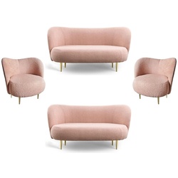 Casa Padrino Luxus Wohnzimmer Set Rosa / Gold - 2 Luxus Sofas mit gebogener Rückenlehne & 2 Luxus Sessel mit gebogener Rückenlehne - Luxus Einrichtung - Wohnzimmer Möbel - Luxus Möbel