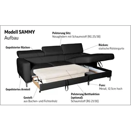 Cotta Ecksofa Sammy L-Form, mit Kopfteilverstellung, wahlweise mit Bettfunktion & Bettkasten grau